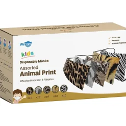 Masks<WeCare 3-ply Disposable Face Masks, Individually Wrapped, Kids, Assorted Animal Prints, 50/Box (WMN100082)