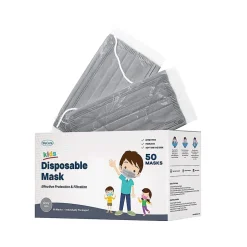 Masks<WeCare 3-ply Disposable Face Mask, Individually Wrapped, Kids, Gray, 50/Box (WMN100009)