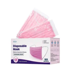 Masks<WeCare 3-ply Disposable Face Mask, Individually Wrapped, Adult, Hot Pink, 50/Box (WMN100007)