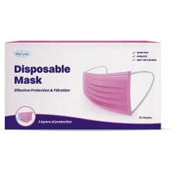 Masks<WeCare 3-ply Disposable Face Mask, Individually Wrapped, Adult, Hot Pink, 50/Box (WMN100007)