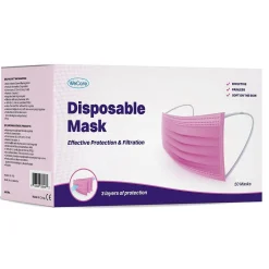 Masks<WeCare 3-ply Disposable Face Mask, Individually Wrapped, Adult, Hot Pink, 50/Box (WMN100007)