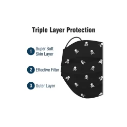 Masks<WeCare 3-ply Disposable Face Mask, Individually Wrapped, Adult, Black Skull Bones, 50/Box (WMN100096)