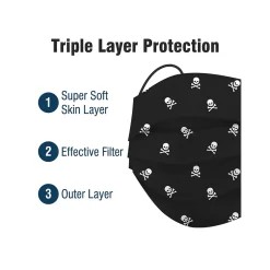Masks<WeCare 3-ply Disposable Face Mask, Individually Wrapped, Kids, Black Skull Bones, 50/Box (WMN100097)