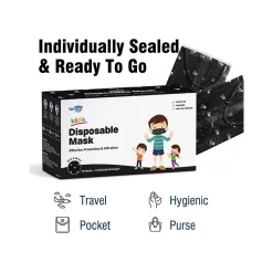 Masks<WeCare 3-ply Disposable Face Mask, Individually Wrapped, Kids, Black Skull Bones, 50/Box (WMN100097)