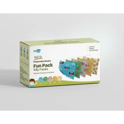 Masks<WeCare 3-ply Disposable Face Masks, Kids, Assorted Silly Face Designs, 50/Box (WMN100098)