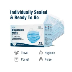 Masks<WeCare 3-ply Disposable Face Mask, Adult, Navy, 50/Box (WMN100022)