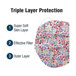 Masks<WeCare 3-ply Disposable Face Mask, Adult, Flowers, 50/Pack (WMN100106)