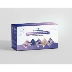 Masks<WeCare 3-ply Disposable Face Masks, Adult, Assorted Watercolor Designs, 50/Pack (WMN100081)