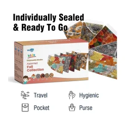 Masks<WeCare 3-ply Disposable Face Masks, Kids, Assorted Fall Designs, 50/Box (WMN100115)
