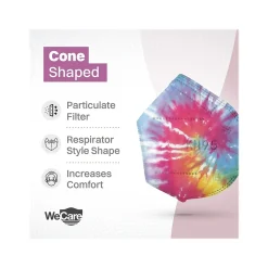 Masks<WeCare Tie Dye Disposable KN95 Fabric Face Masks, One Size, Assorted Colors, 20/Pack, 3 Packs/Carton (TBN203259)