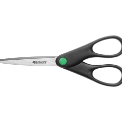 Westcott Straight KleenEarth 7" Recycled Stainless Steel Standard Scissors, Pointed Tip, Black (44218)