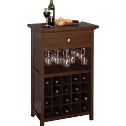 40.4" x 26.6" x 15.7" Wood Wine Cabinet With 1-Drawer, Glass Rack, Antique Walnut Storage Cabinets