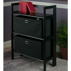 Sale Torino 3-Pc Folding Bookcase w/ Fabric Baskets, Black/Black (20306) Bookcases