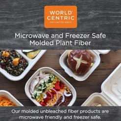 Food Storage Containers<World Centric Fiber Trays, PLA Lined, PFAS Free, 9.1 x 7.1 x 0.7, Natural, 500/Carton