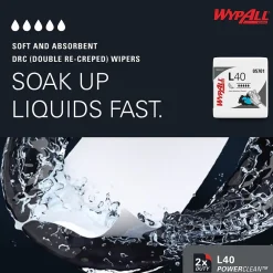 WypAll PowerClean L40 Cellulose Cleaning Wipers, 12