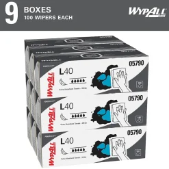 WypAll PowerClean L40 Cellulose Cleaning Wipers, 9.8" x 16.4", White, 100 Wipers/Box, 9/Carton (05790)
