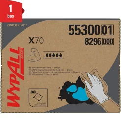 WypAll PowerClean X70 Cloths, 11.1" x 16.8", White, 200 Sheets/Box (55300)