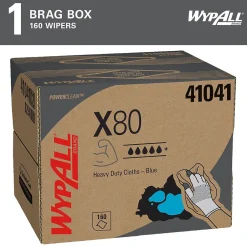 WypAll PowerClean X80 Fabric Cleaning Wipers, 16.8" x 12.5", Blue, 160 Wipers/Box, 160/Carton (41041)
