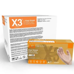 X3 Powder Free Vinyl Gloves, Latex Free, Clear, Large, 100/Box, 10 Boxes/Carton (GP46100-CC)