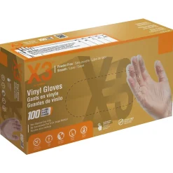X3 Powder Free Vinyl Gloves, Latex Free, Clear, Large, 100/Box, 10 Boxes/Carton (GP46100-CC)