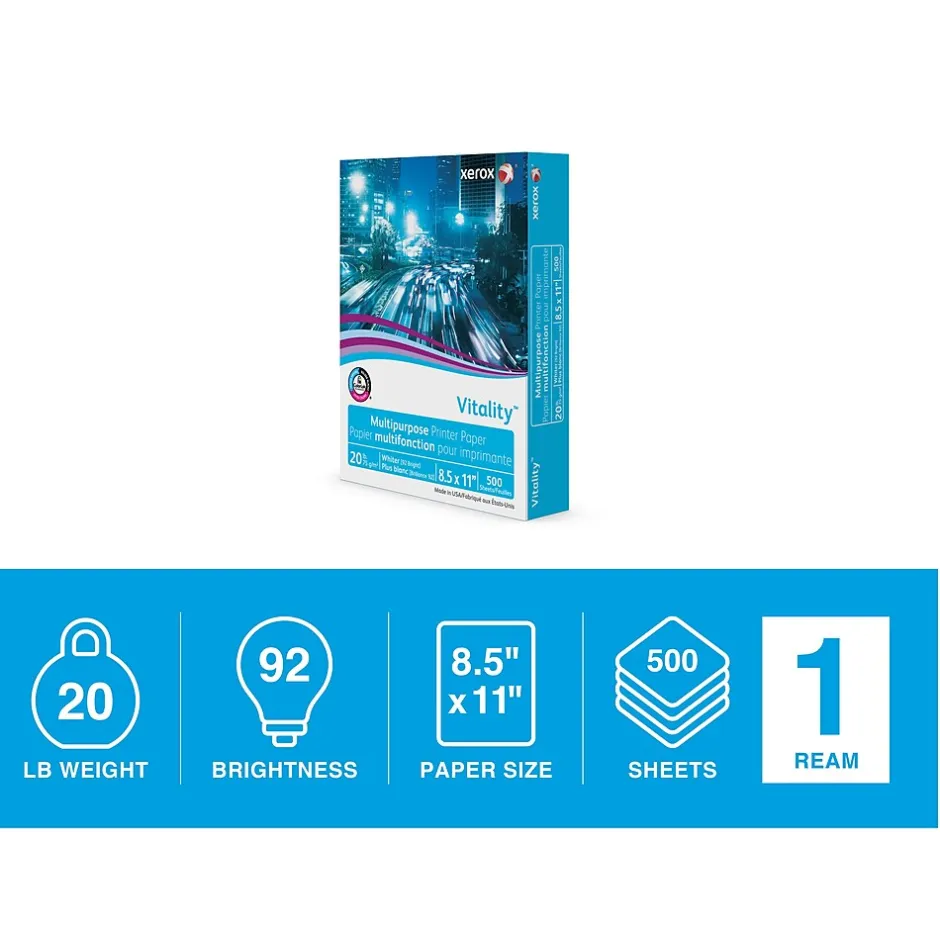 Vitality 8.5" x 11" Multipurpose Paper, 20 lbs., 92 Brightness, 500 Sheets/Ream (3R02047PY) Large Quantity Paper