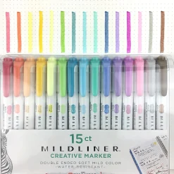 Zebra Mildliner Twin Tip Highlighters, Bullet/Chisel Tip, Assorted, 15/Pack (78115)