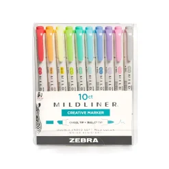 Zebra Mildliner Twin Tip Highlighters, Bullet/Chisel Tip, Complete Assorted, 10/Pack (78101) Outlet