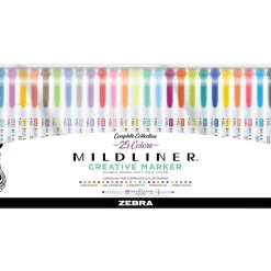 Zebra Mildliner Twin Tip Highlighters, Bullet/Chisel Tip, Complete Assorted, 25/Pack (78525) New