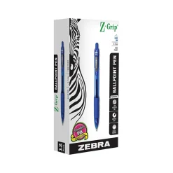Zebra Z-Grip Retractable Ballpoint Pen, Fine Point, 0.7mm, Blue Ink, Dozen (23920) New