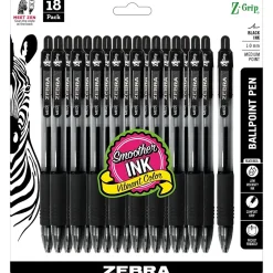 Zebra Z-Grip Retractable Ballpoint Pen, Medium Point, 1.0mm, Black Ink, 18 Pack (ZEB22218) Online